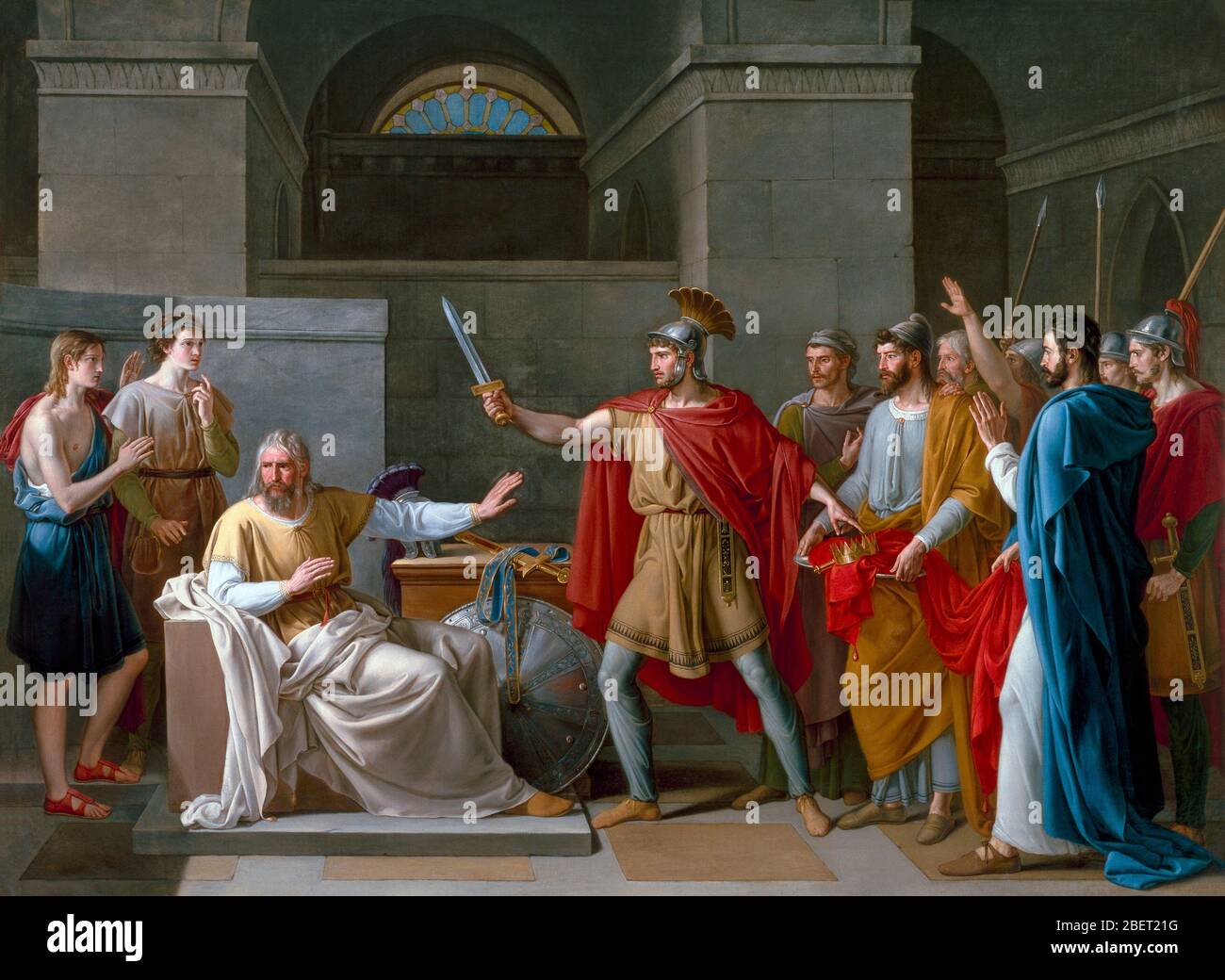 Neoclassical painting of the Visigoth king Wamba renouncing the crown. Stock Photo