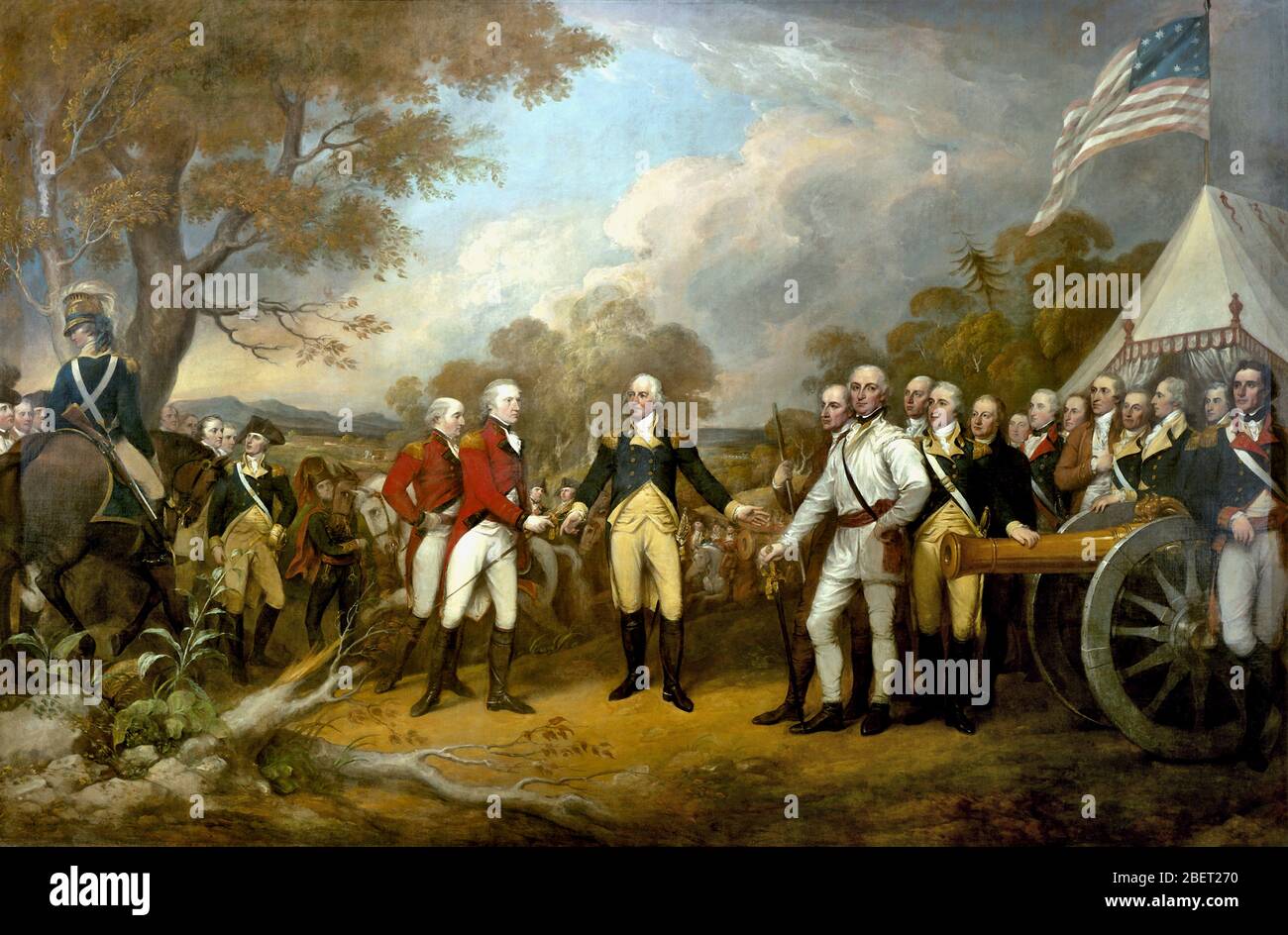 Revolutionary War Painting showing the surrender of British General John Burgoyne. Stock Photo