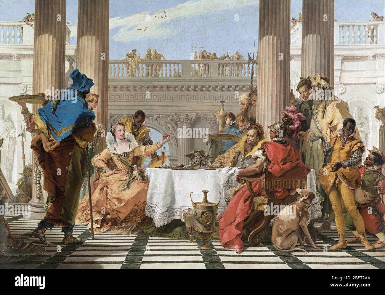 The Banquet of Cleopatro oil painting depicts Egyptian Queen Cleopatra having a lavish feast. Stock Photo