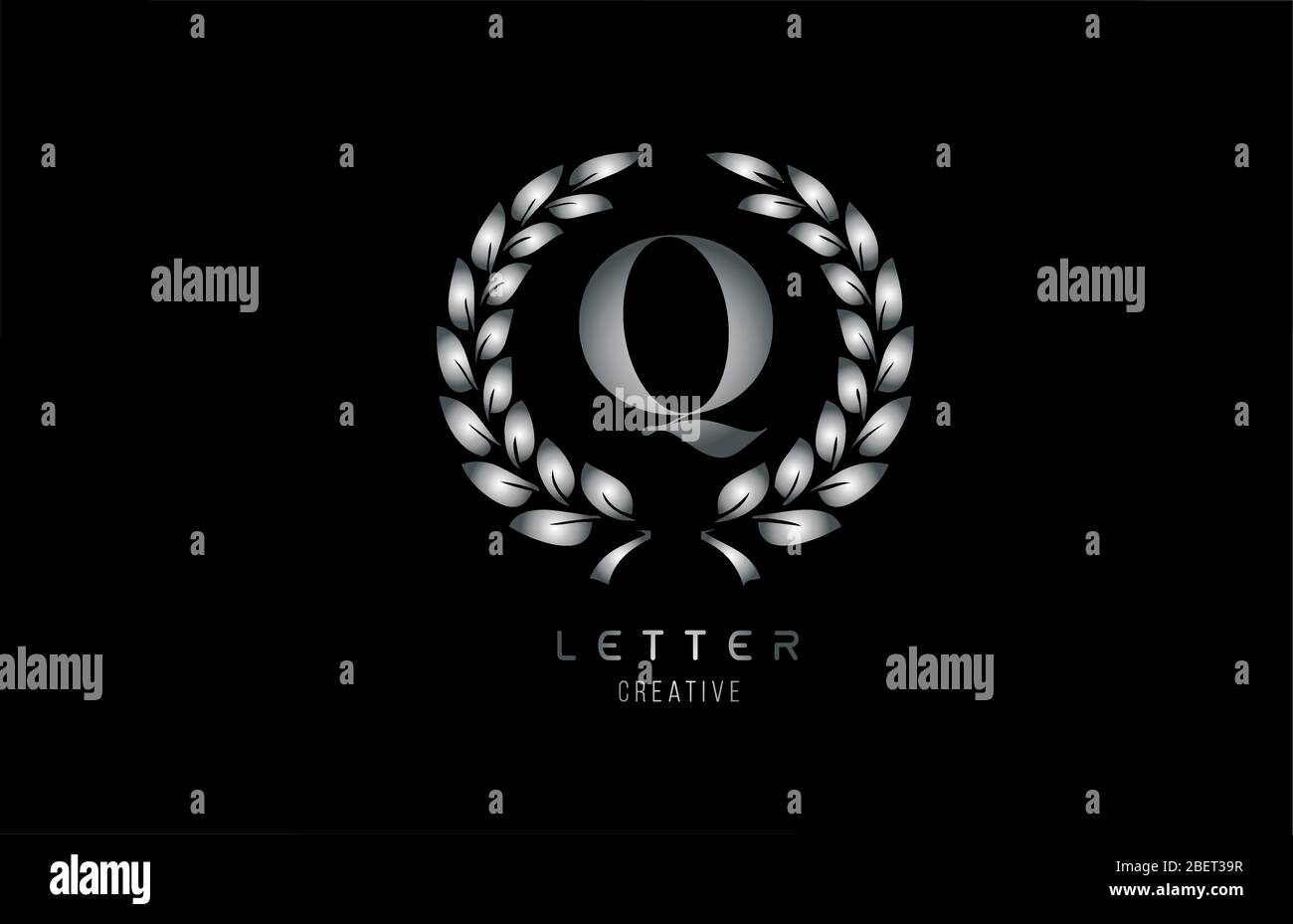 silver grey metal Q alphabet letter logo icon with floral design for ...