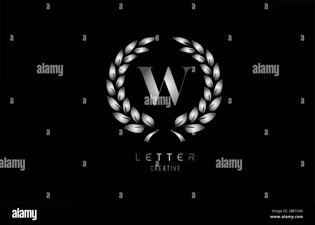 silver grey metal W alphabet letter logo icon with floral design for ...