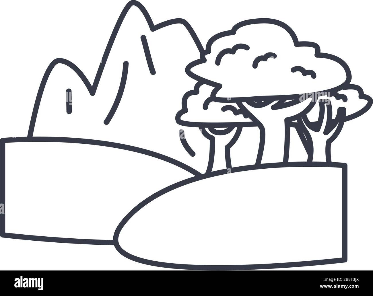 cartoon landscape with moutains and trees icon over white background ...