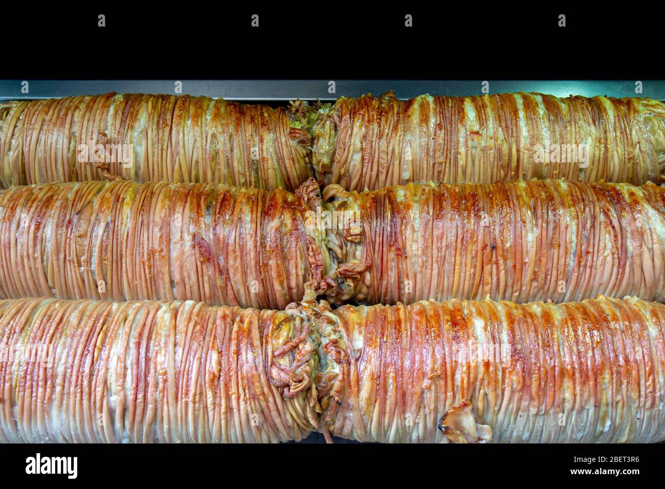 Close-up view of grilled kokorec (sheep's intestines). Stock Photo