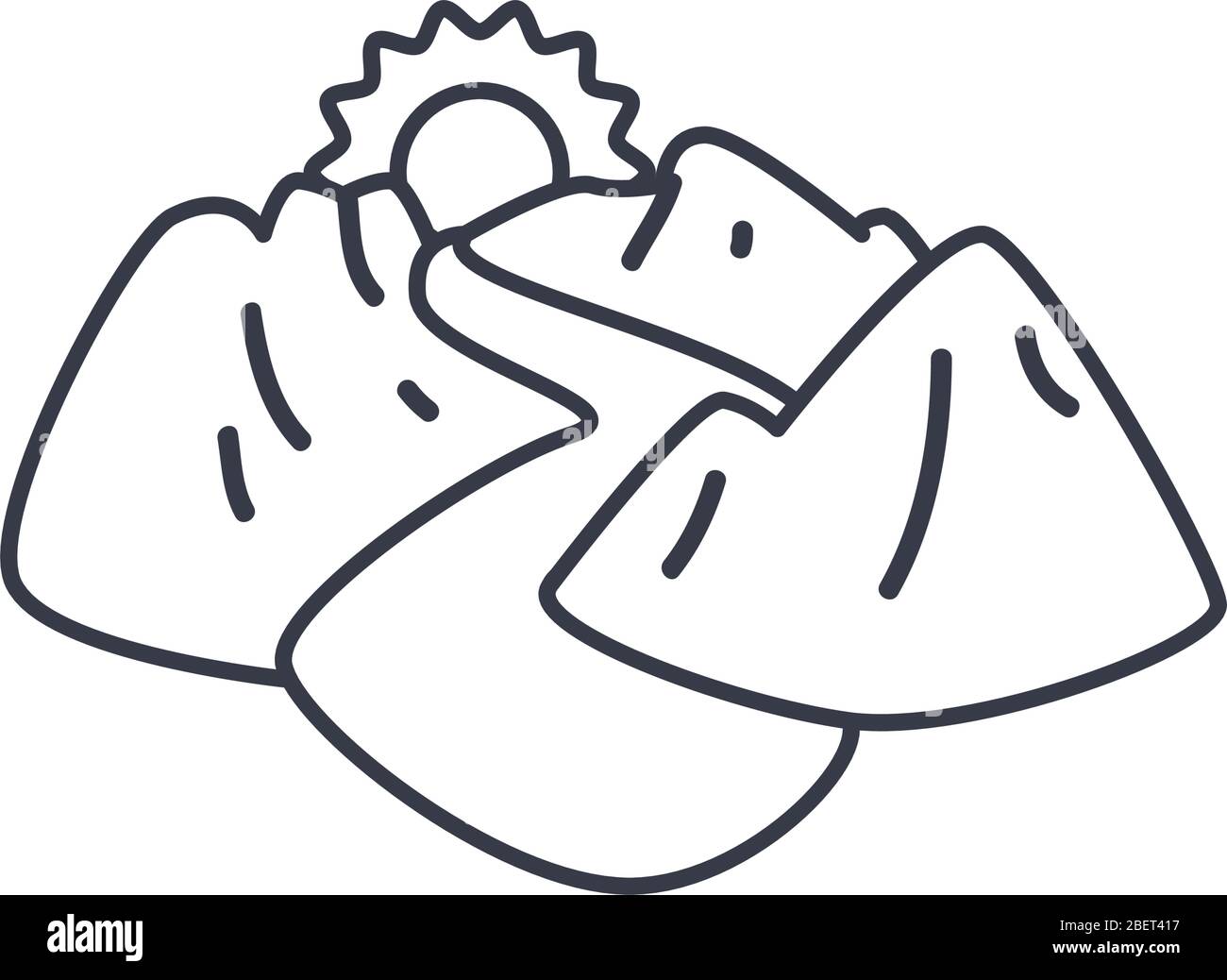 river, mountains and sun icon over white background, line style, vector ...