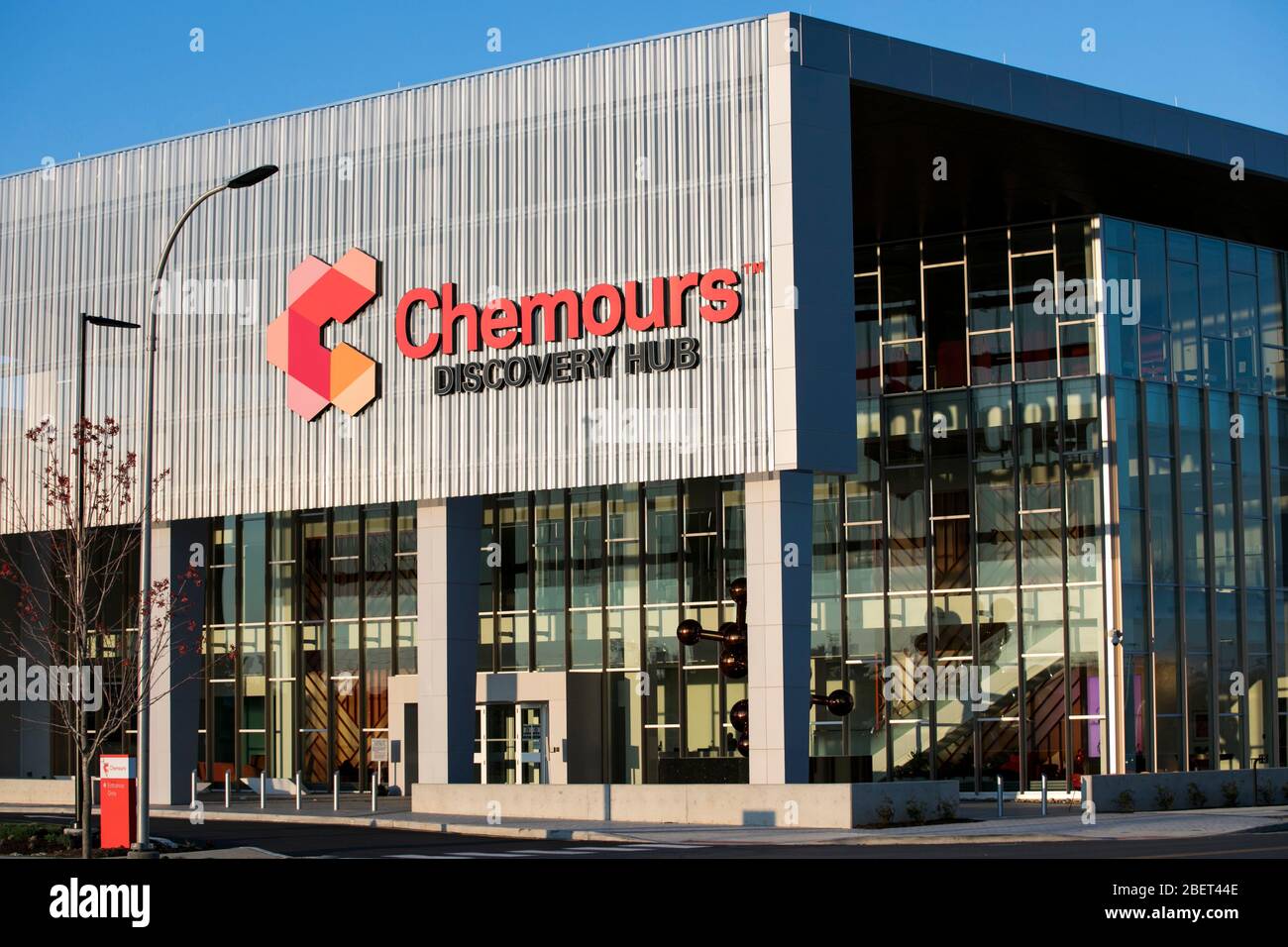 A logo sign outside of a facility occupied by The Chemours Company in