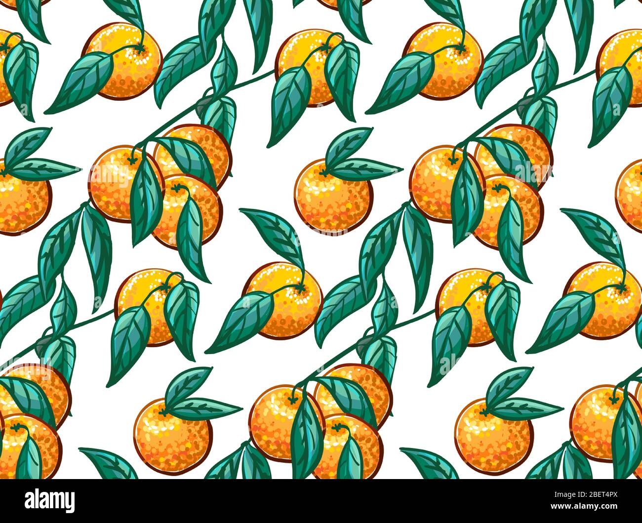 Hand-drawn Tropical seamless pattern with branch of oranges. Fruit ...