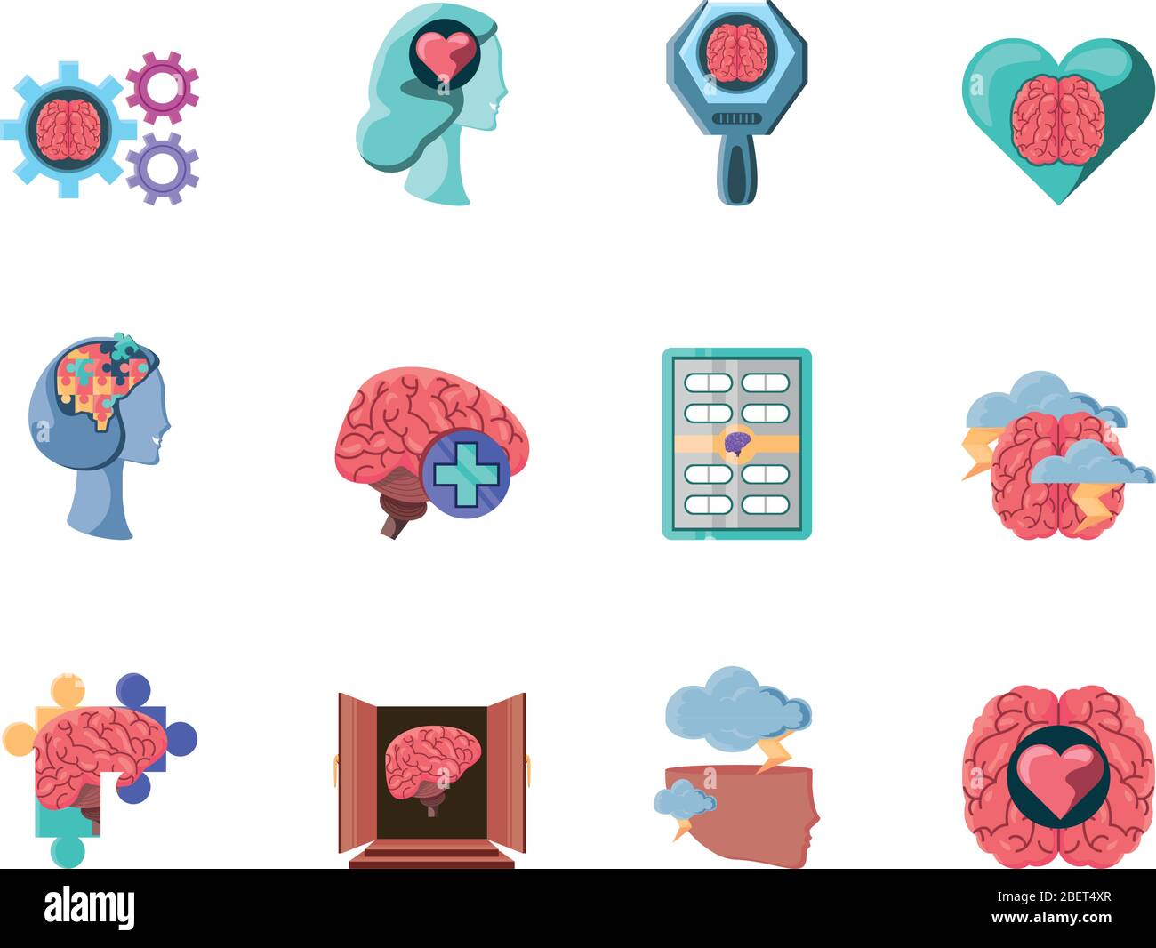 set of icons mental health on white background vector illustration ...