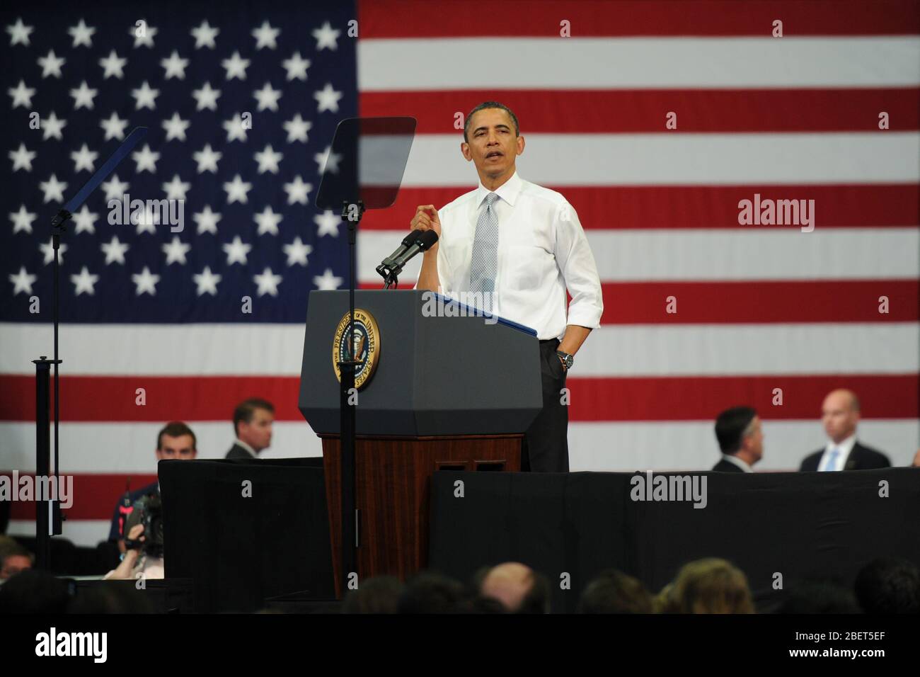 BOCA RATON, FL - 10 de abril2012: EE.UU. El presidente Barack Obama habla de reforma fiscal de la Florida Atlantic University El presidente Obama habl Stock Photo