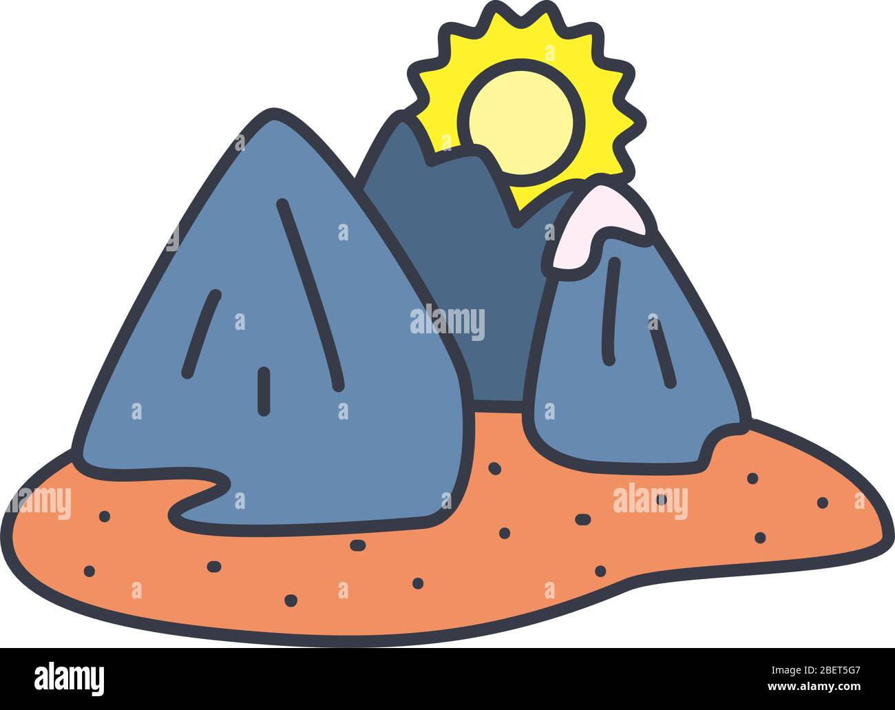 snowy mountains and sun icon over white background, fill style, vector ...
