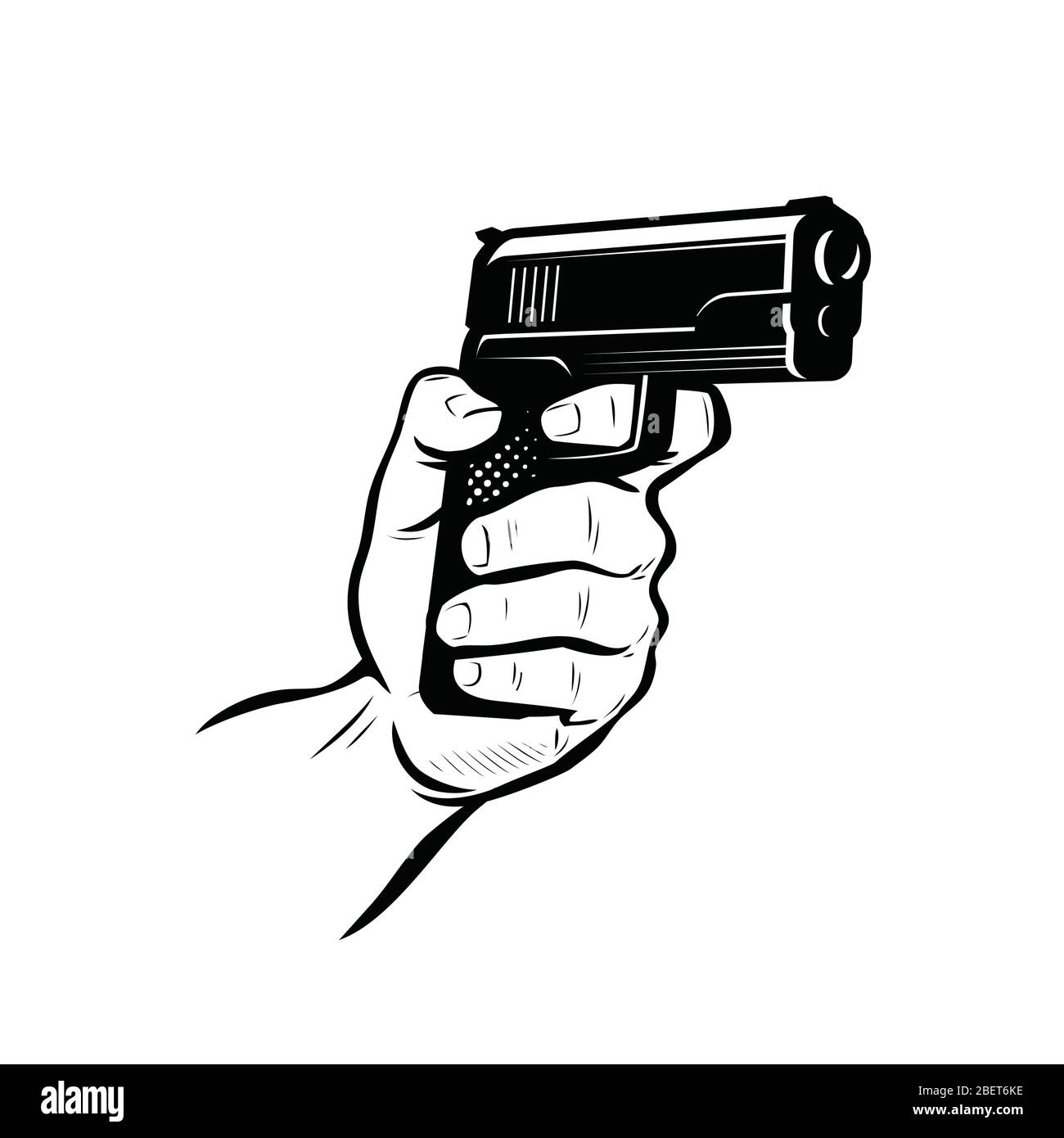 Gun in hand. Shooter sketch vector illustration Stock Vector
