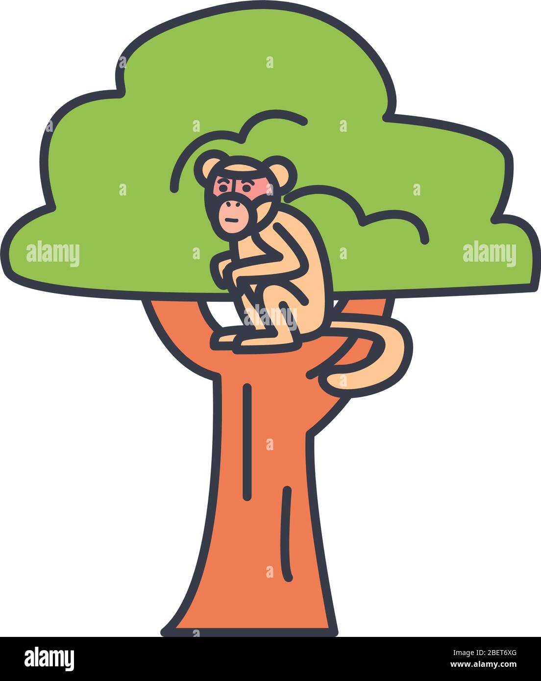 monkey on a tree icon over white background, fill style, vector ...
