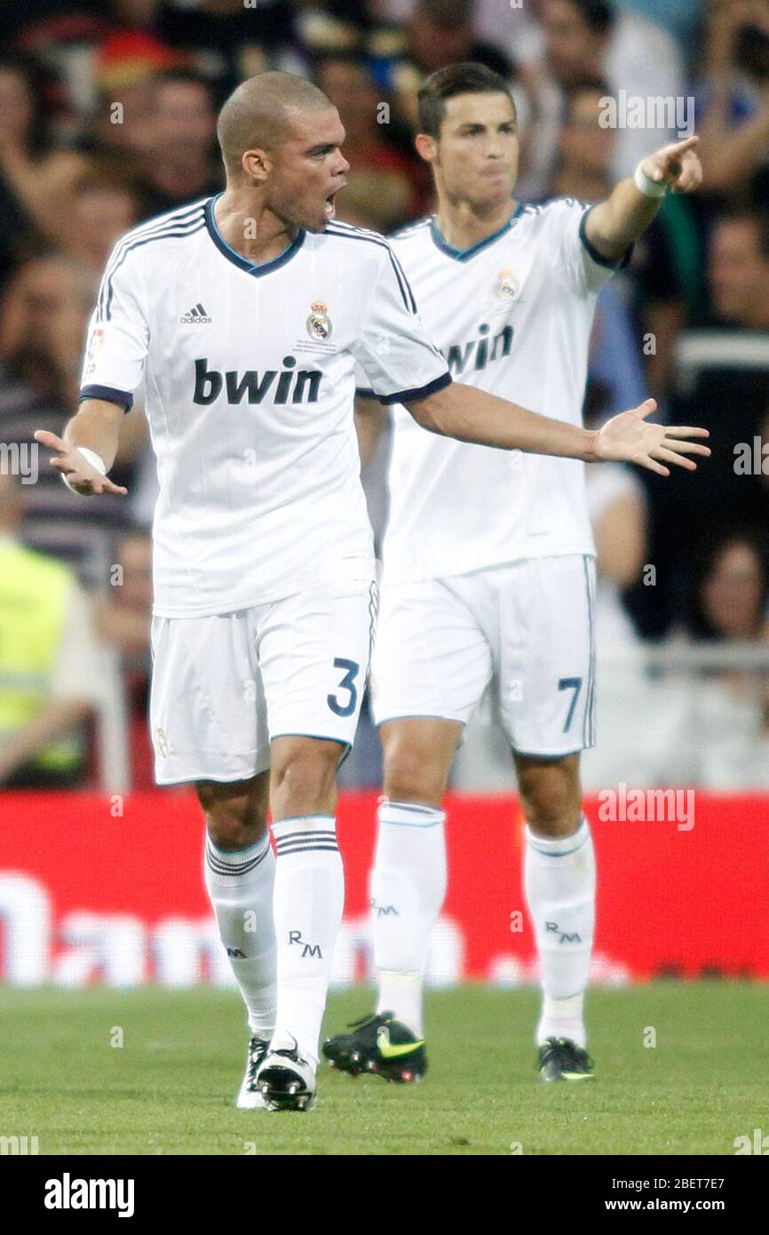 Real Madrid's Pepe and Ronaldo celebrate Ronaldo´s goal and Barcelona's  during Super Copa of Spain on Agost 29th 2012...Photo:  (ALTERPHOTOS/Ricky) S Stock Photo