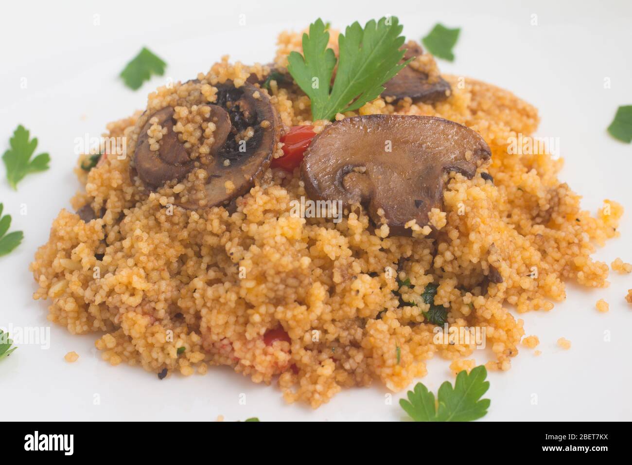 Marroquinho Couscous With Mushroom And Tomatoes On White Background Stock Photo Alamy