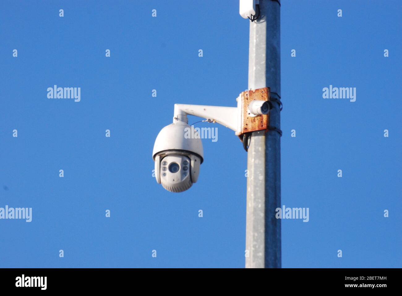 CCTV Camera on Pole, Bantry, West Cork, Ireland with copy space Stock Photo