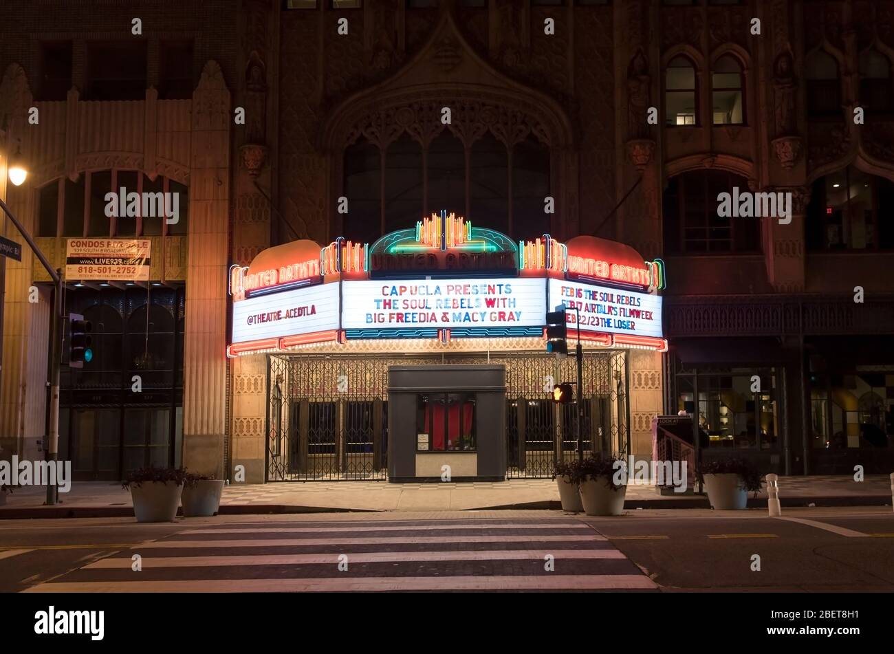 LOS ANGELES, CA/USA - FEBRUARY 16, 2019: The historic United Artists Theater in the Broadway Theatre District in Downtown Los Angeles. Stock Photo