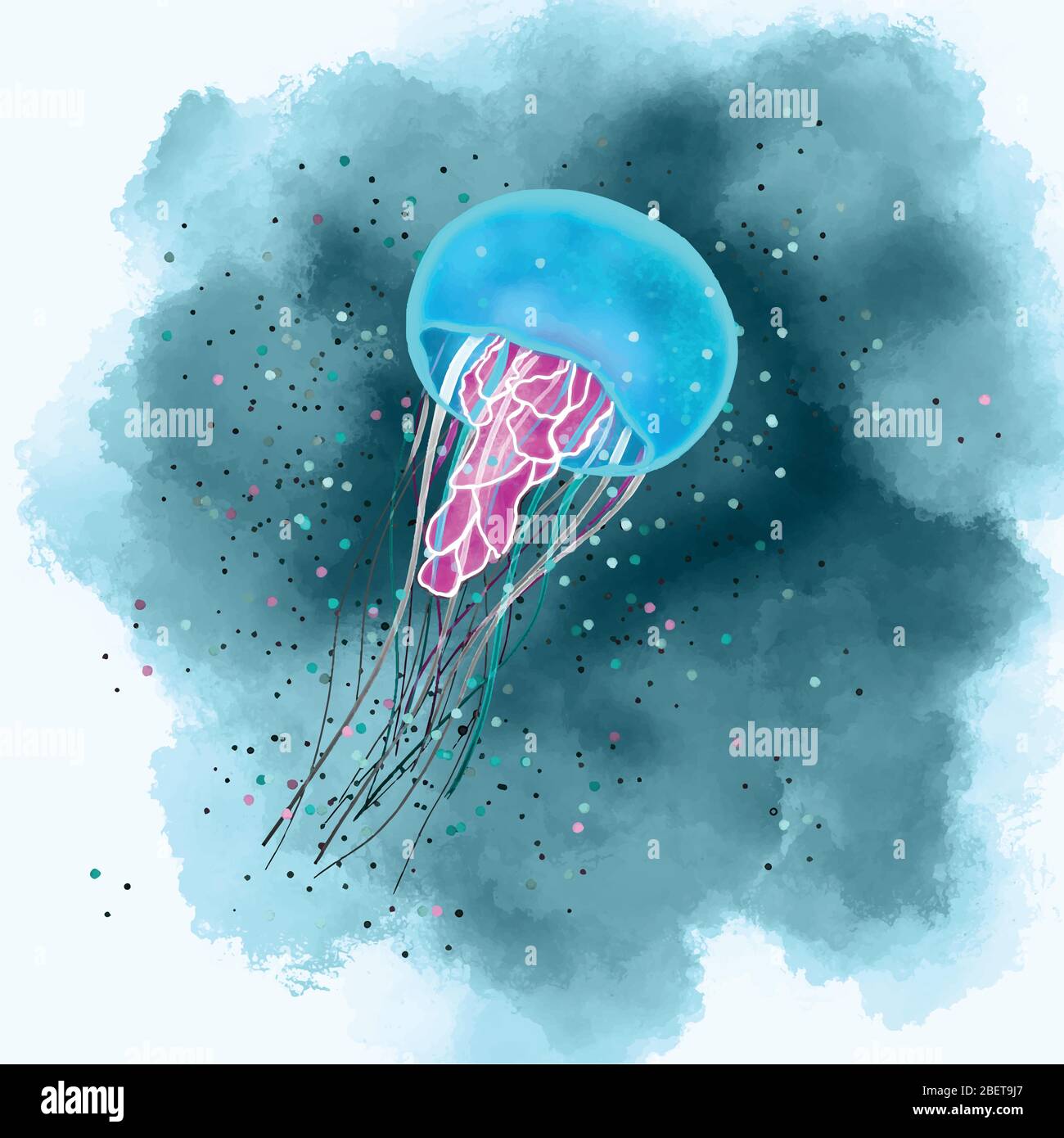 Vector illustration of a sea jellyfish in water in a watercolor style ...