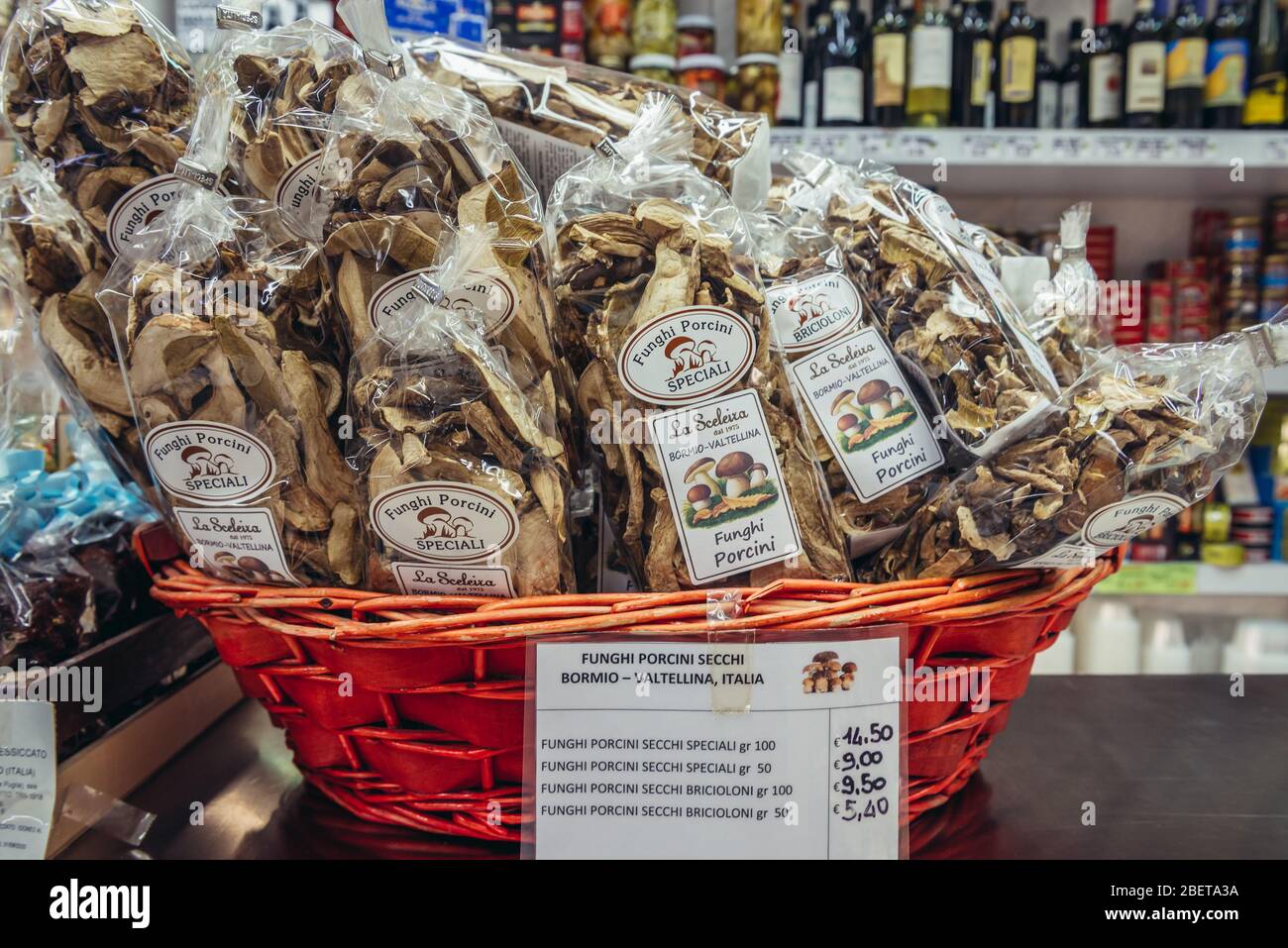 Dried mushrooms for sale on Mercato Delle Erbe food market in Bologna,  capital and largest city of the Emilia Romagna region in Northern Italy  Stock Photo - Alamy