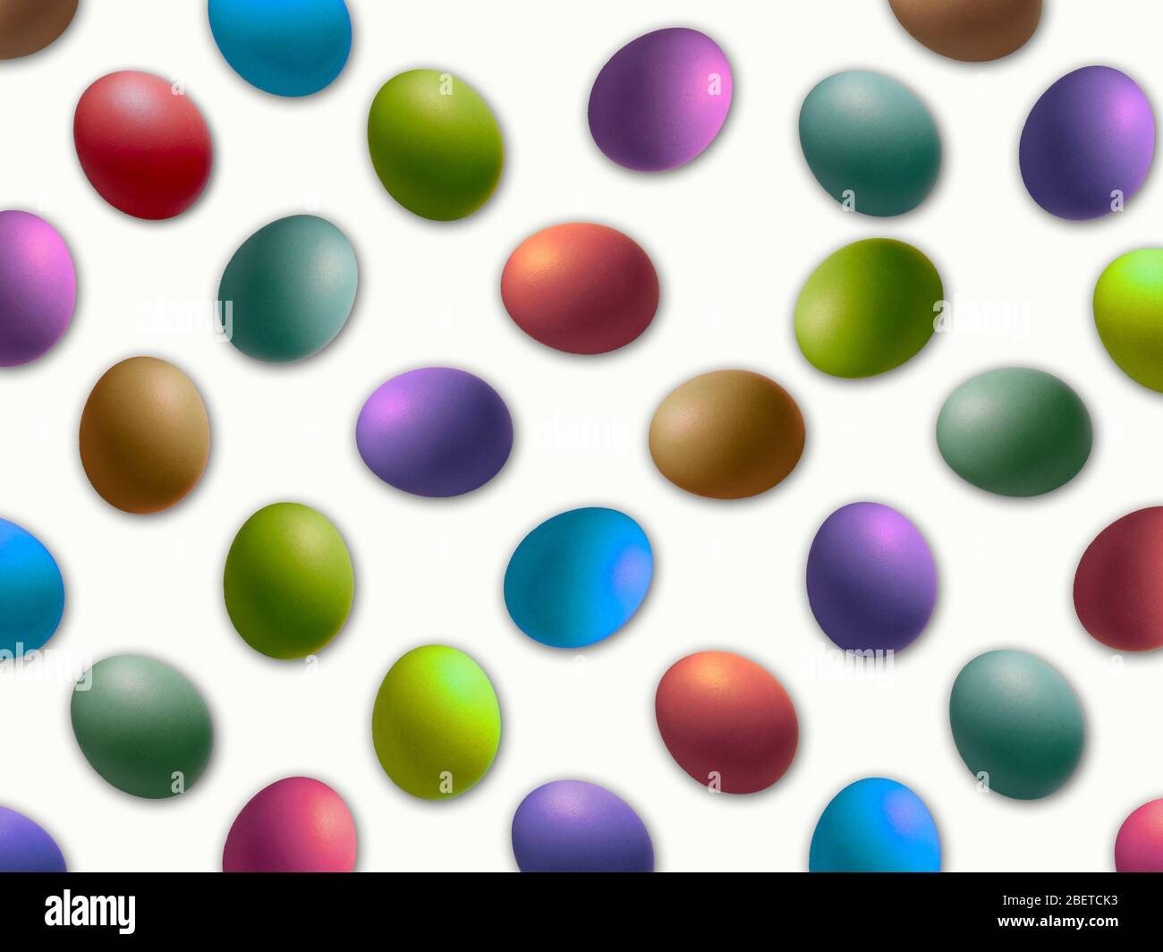 Creative Easter background. Pattern with colored eggs. Easter concept. Top view. Stock Photo