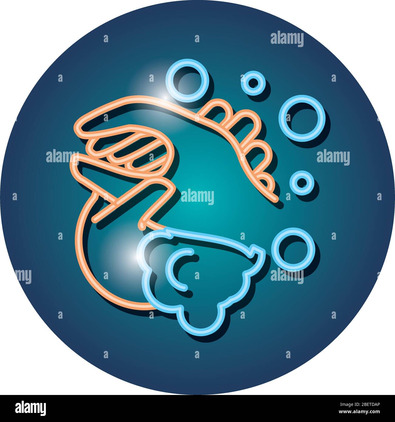 washing hands with water and soap, neon light vector illustration ...