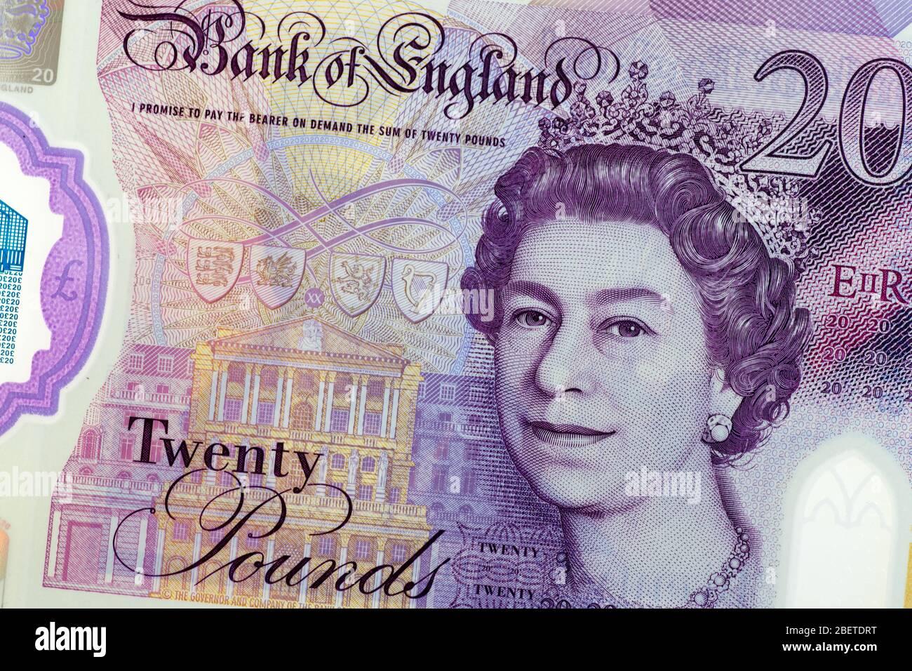 2020 new British twenty pound note made from plastic polymer Stock Photo