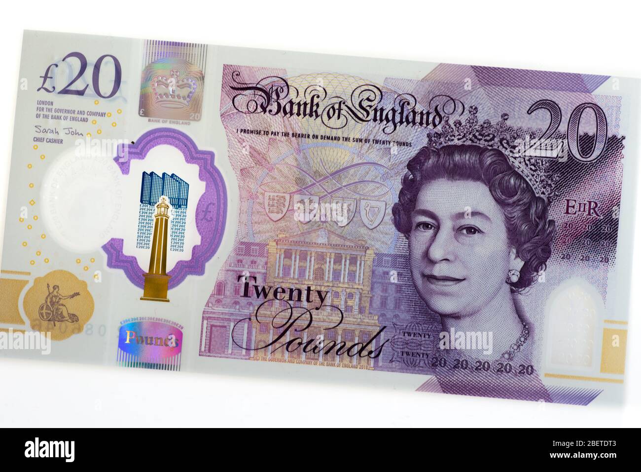 2020 new British twenty pound note made from plastic polymer Stock Photo