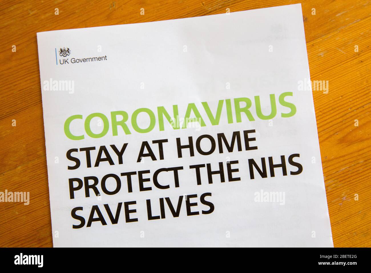 UK government letter on coronavirus during the 2020 pandemic Stock Photo