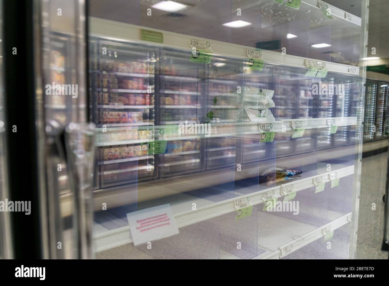 Atlanta, GA / USA 04/02/20 Empty freezer shelves at Publix featuring