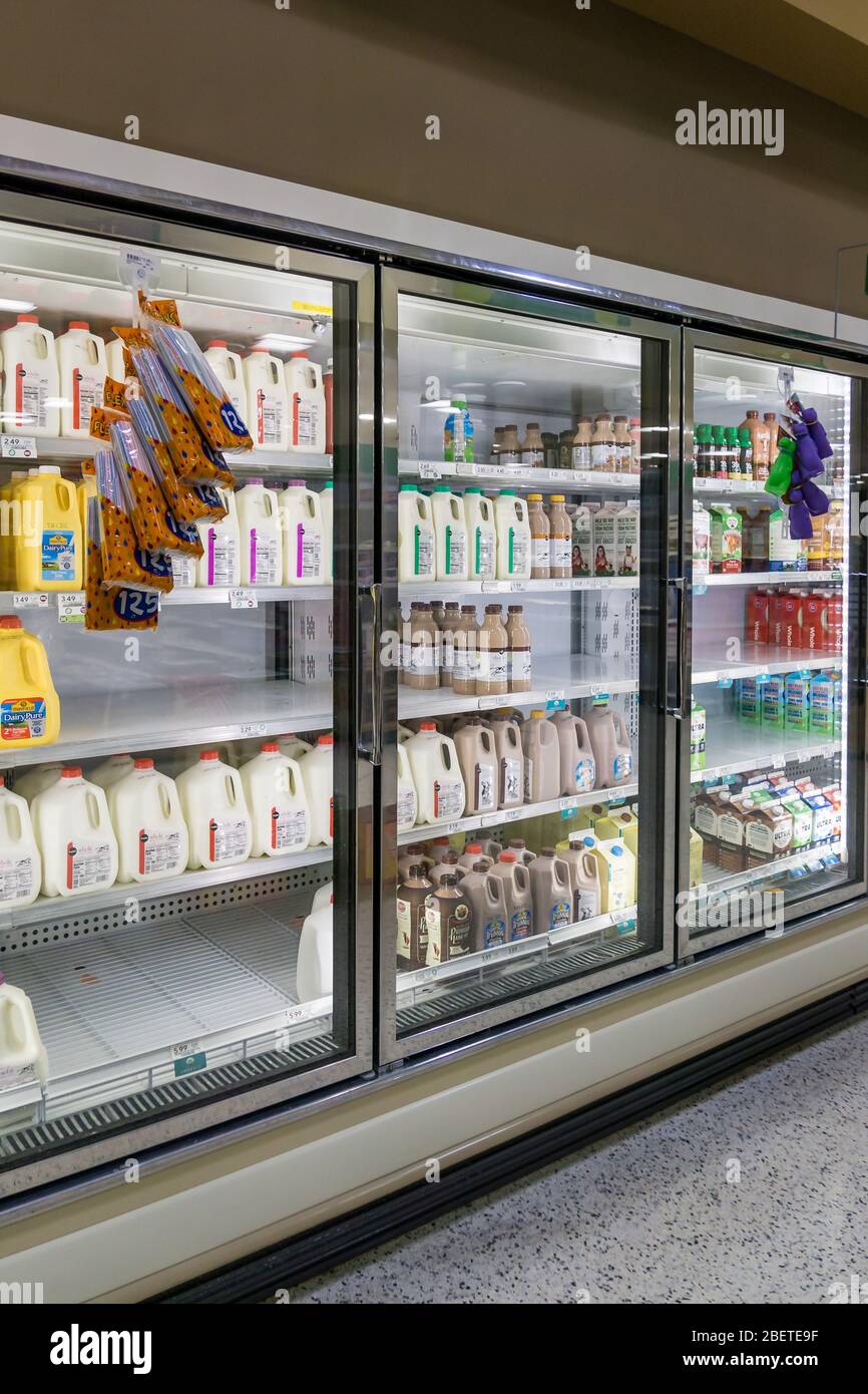 Atlanta, GA / USA 04/02/20 Empty refrigerated shelves at Publix