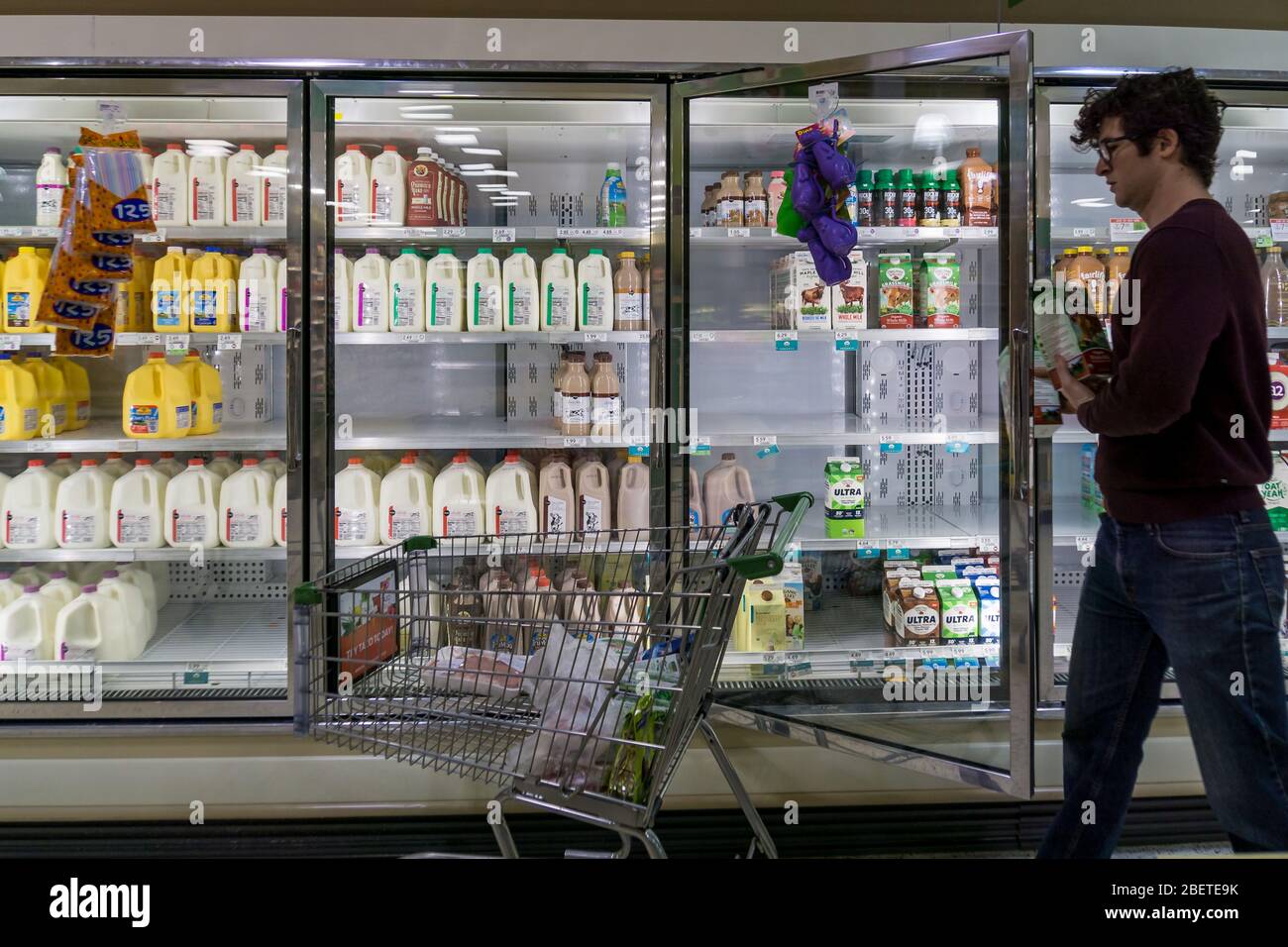 Atlanta, GA / USA 04/02/20 Empty refrigerated shelves at Publix
