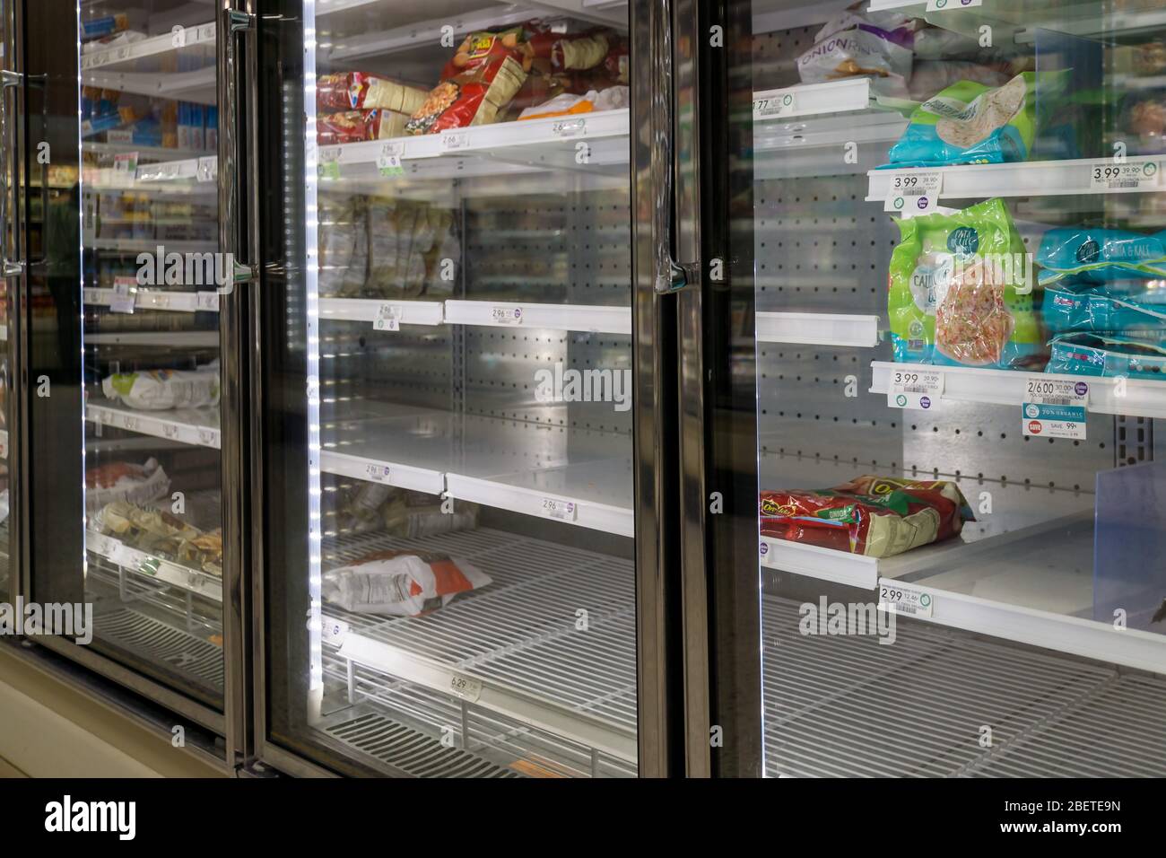 Atlanta, GA / USA 04/02/20 Empty freezer shelves at Publix featuring