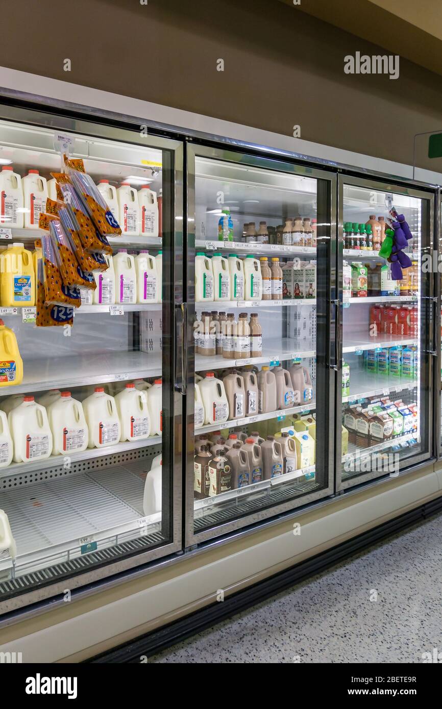Atlanta, GA / USA 04/02/20 Empty refrigerated shelves at Publix