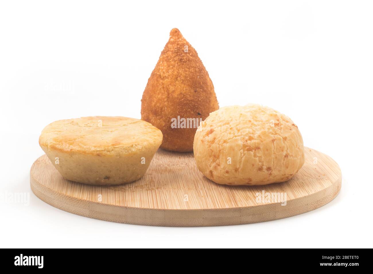 Brazilian Snack. Empadinha, Cheese Bread and Chicken Coxinha on white