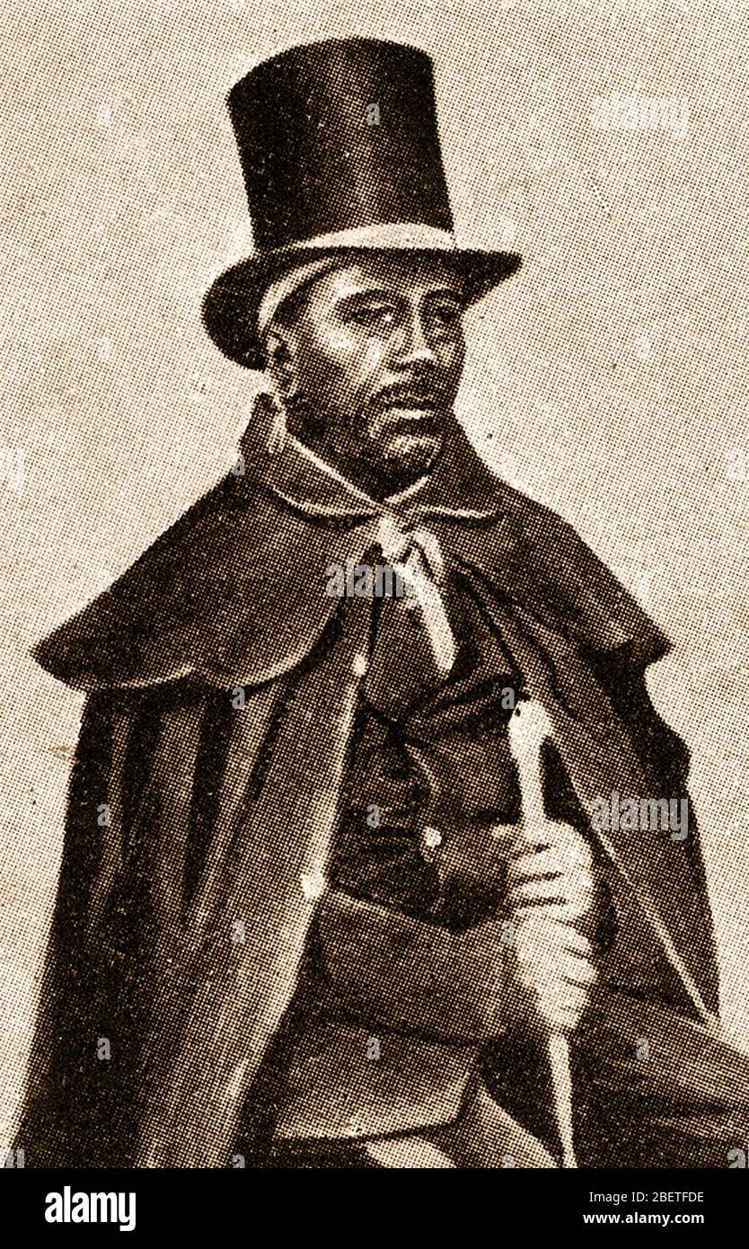 King Moshesh (Moshoeshoe) of Basutoland (1786-1870) in later years. He was also known as  Mshweshwe, Moshweshwe, or Moshesh, and had the original tribal names of Lepoqo and  Letlama. He  became a strong leader and is best known for uniting the various small tribes  to form the Sotho  nation - (present-day Lesotho). Stock Photo