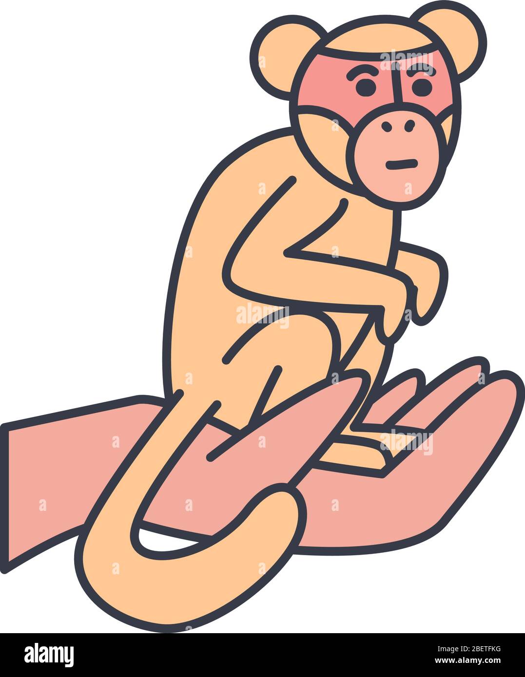 hand with monkey icon over white background, fill style, vector ...