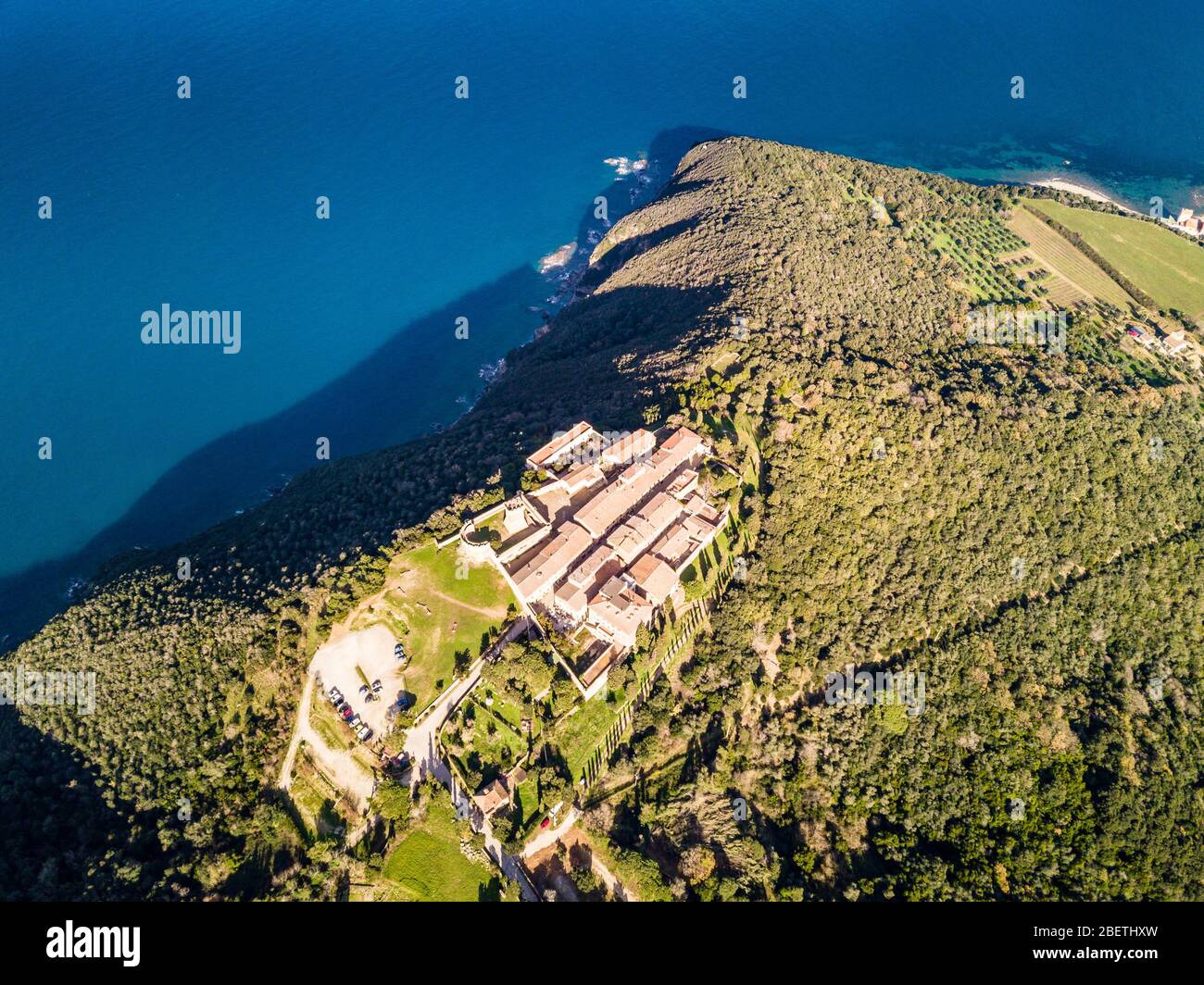 Tuscany, Populonia coastline, view from a drone. Stock Photo