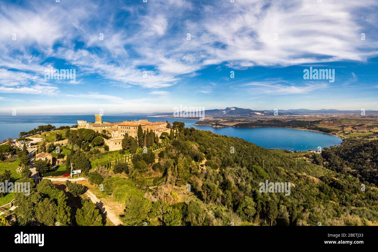 Tuscany, Populonia coastline, view from a drone. Stock Photo