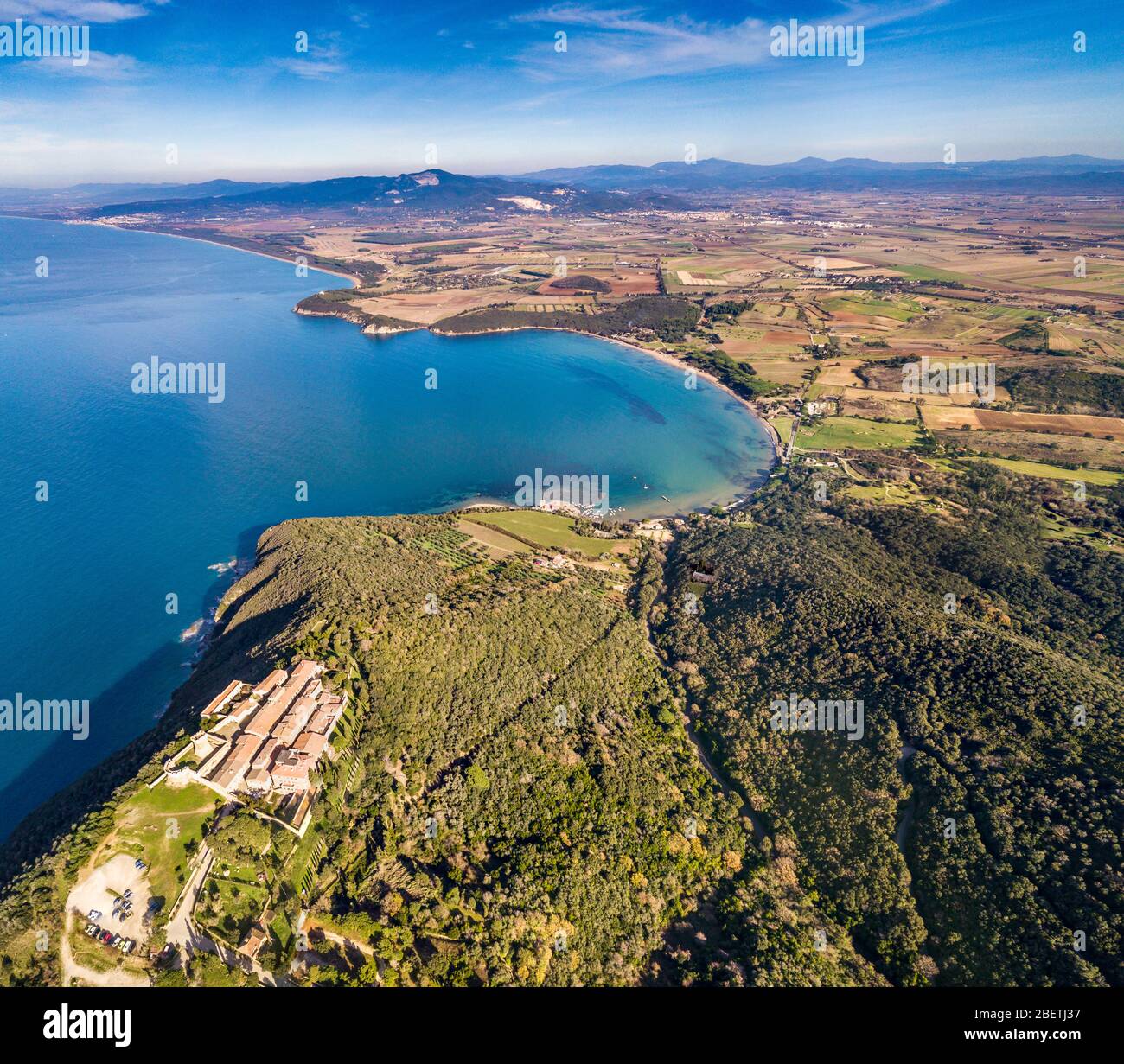 Tuscany, Populonia coastline, view from a drone. Stock Photo