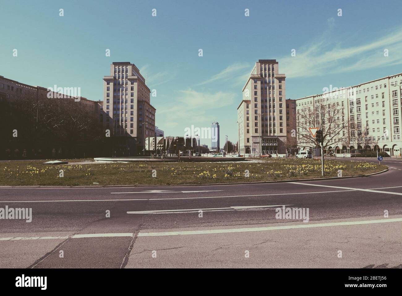 Strausberger Platz, a square in the eastern center of Berlin, a typical example of brutalist eastern german architecture. Stock Photo