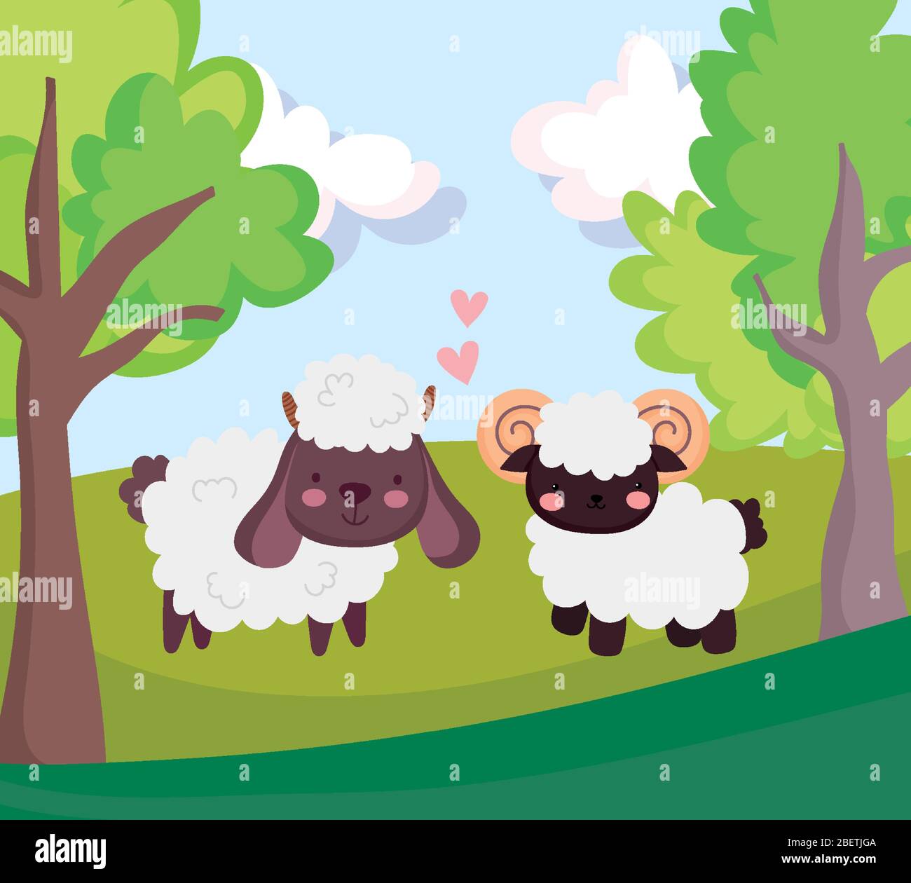 farm animals sheep and goat love hearts grass tree cartoon vector  illustration Stock Vector Image & Art - Alamy