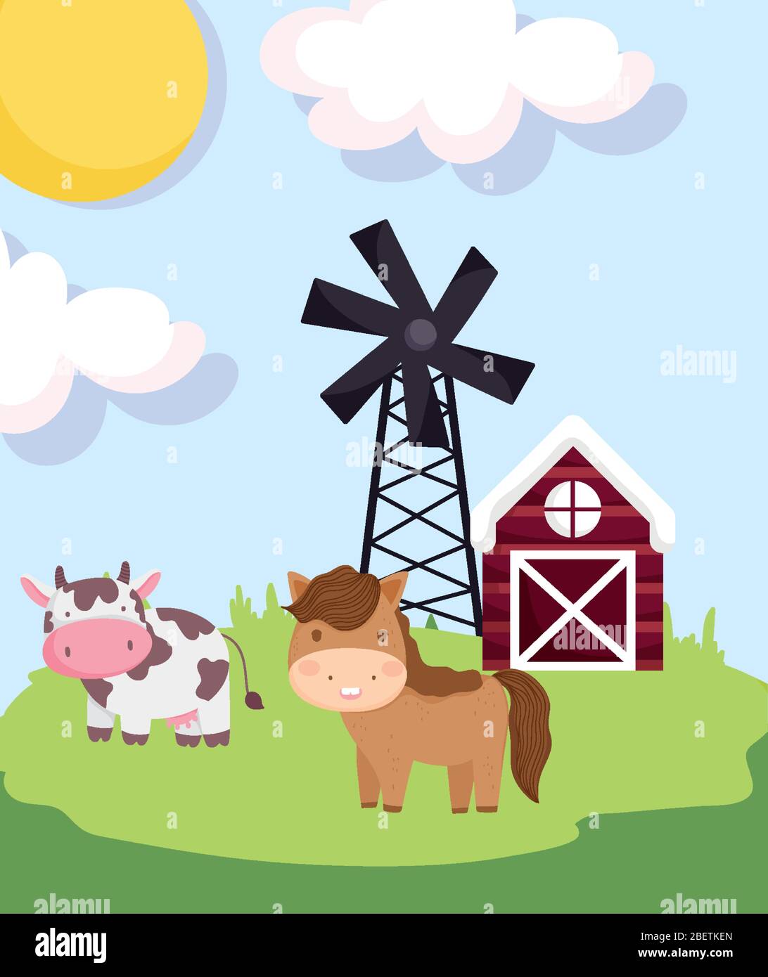 farm animals horse cow barn windmill meadow cartoon vector illustration  Stock Vector Image & Art - Alamy