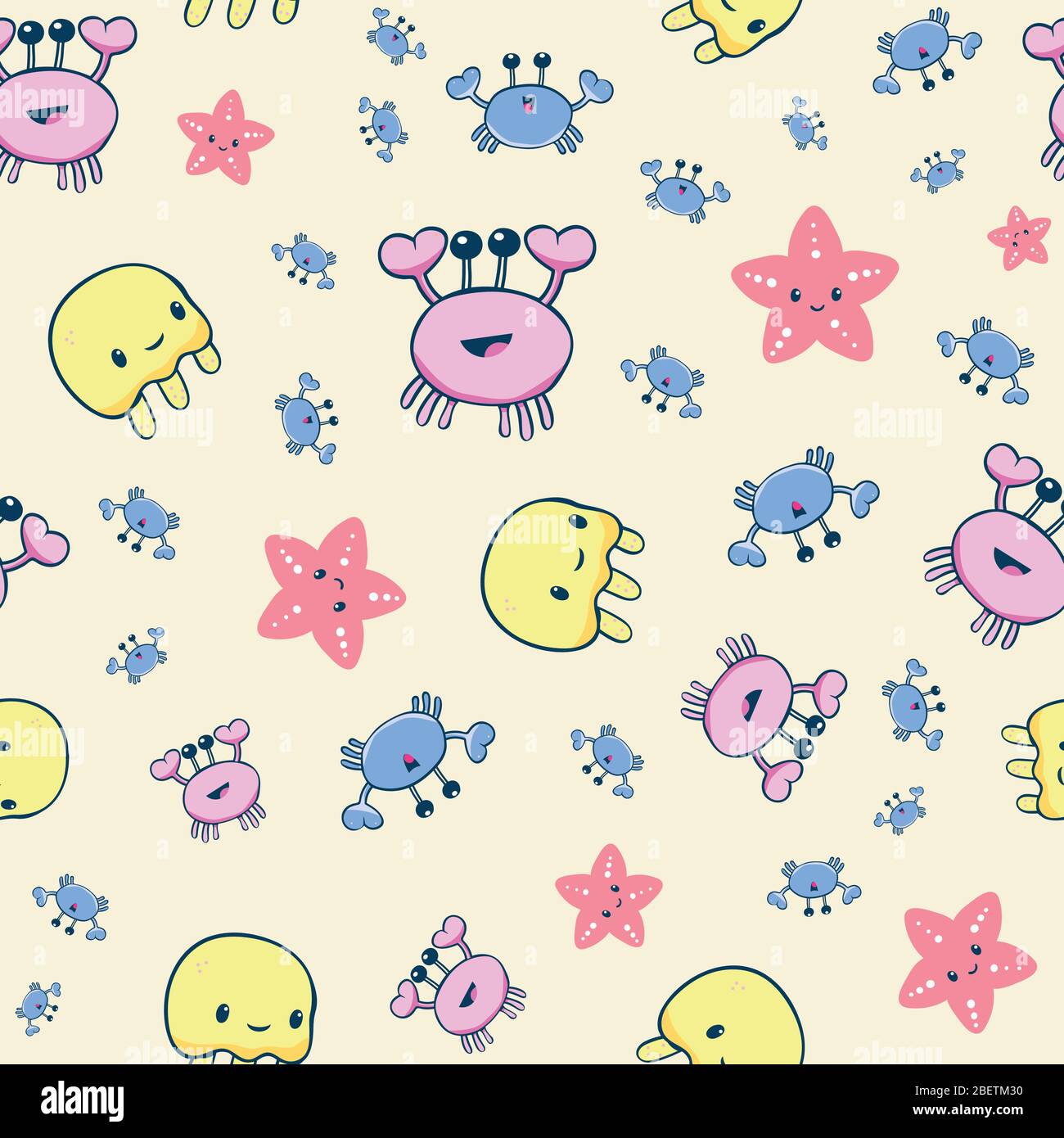 Cute cartoon crab vector seamless pattern background. Multicolor ...