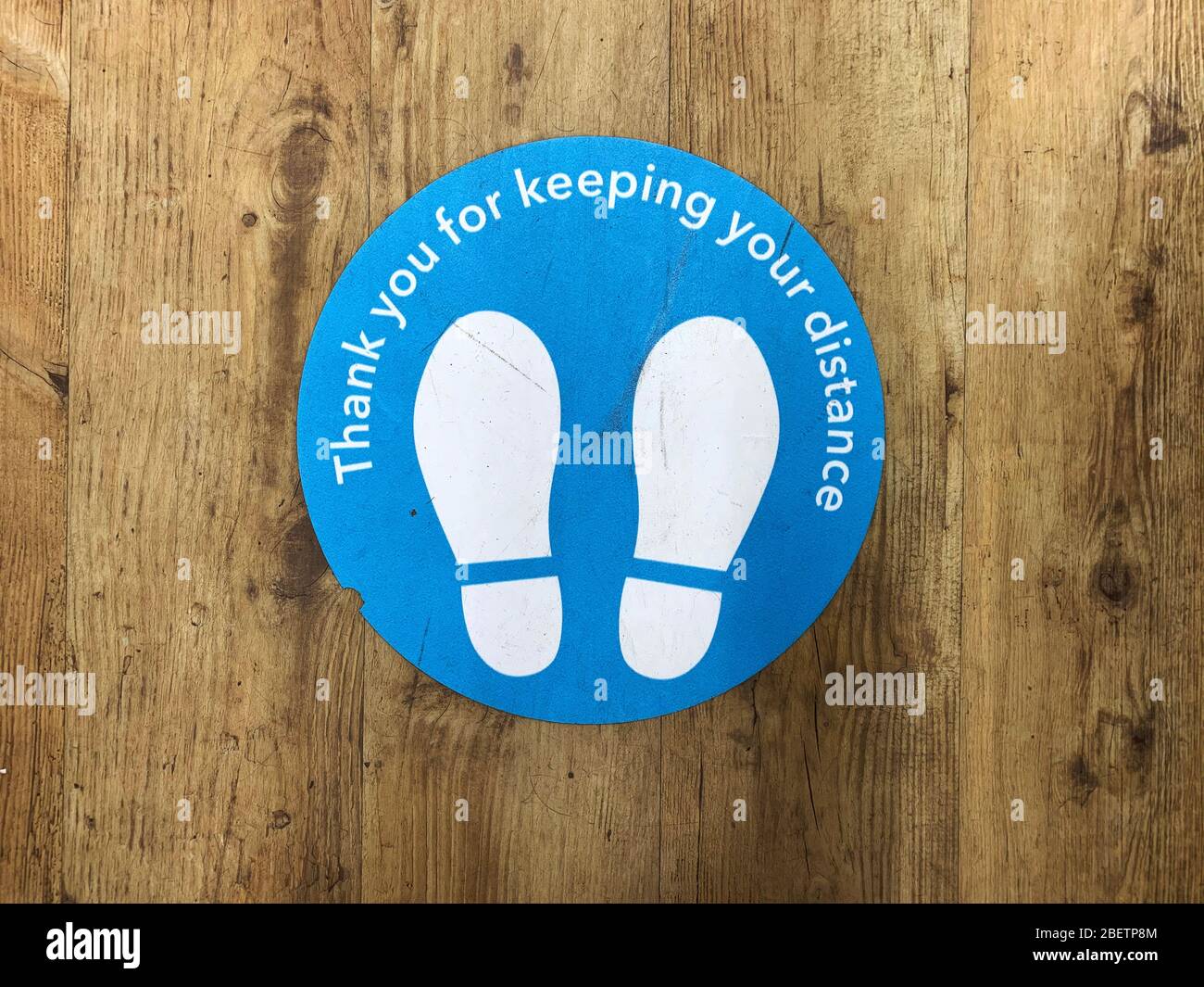 A Social Distancing sign in a Tesco Store, Yorkshire, UK. Stock Photo