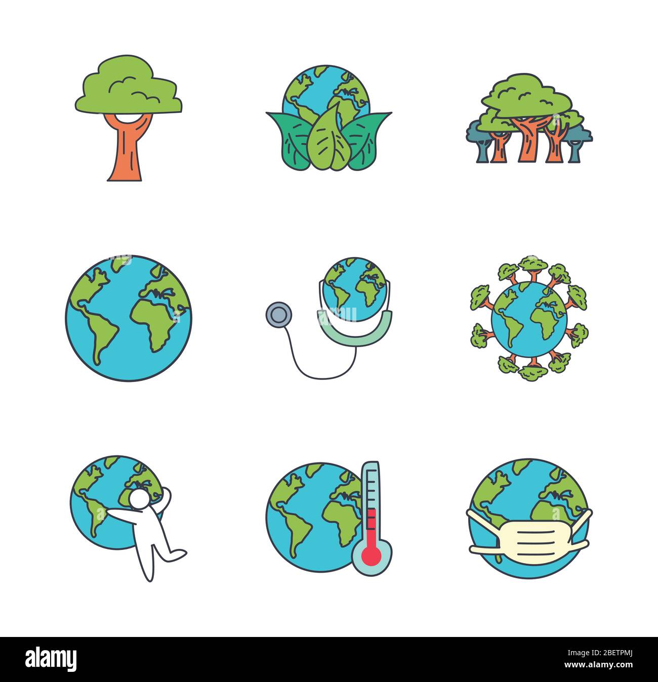 earth planet and nature icon set over white background, fill style ...