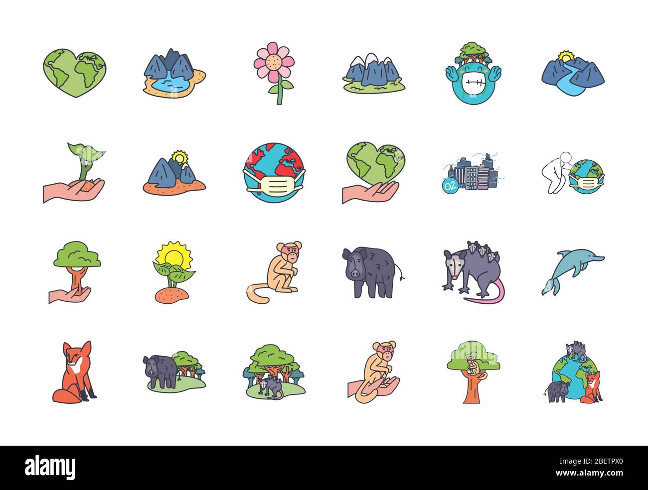 mountains and nature icon set over white background, fill style, vector ...