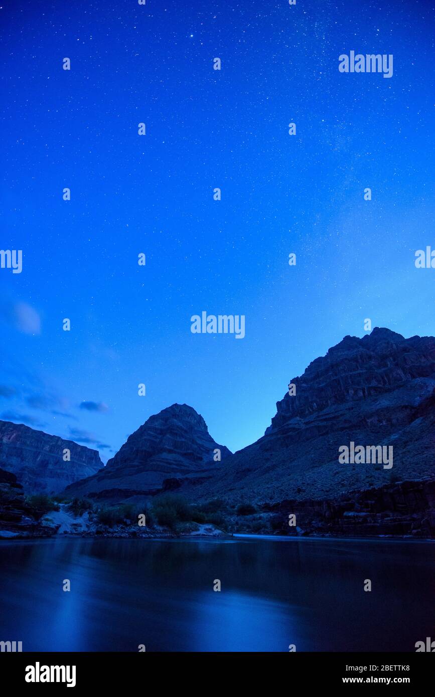 Night sky over the Grand Canyon at 214 Mile Creek, Grand Canyon National Park, Arizona, USA Stock Photo