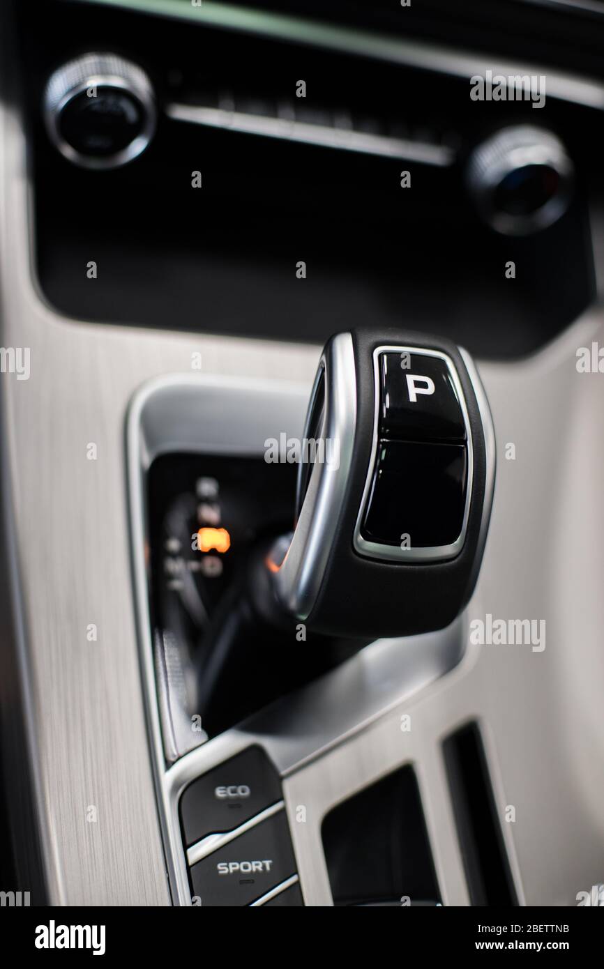 automatic gear shift lever at shallow depth of field Stock Photo