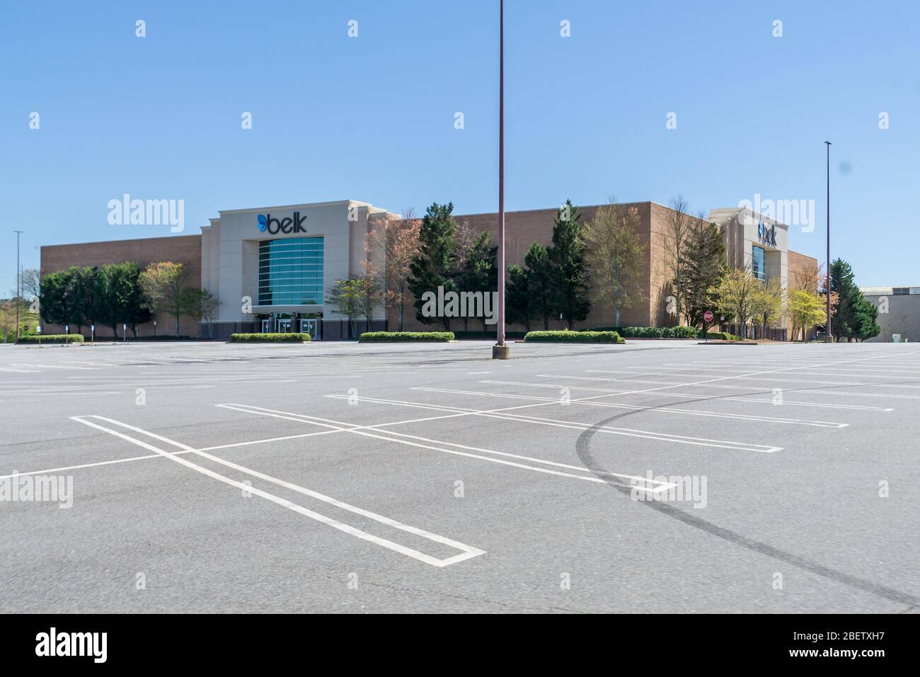 Kennesaw, GA / USA 04/03/20 Belk department store empty parking lots