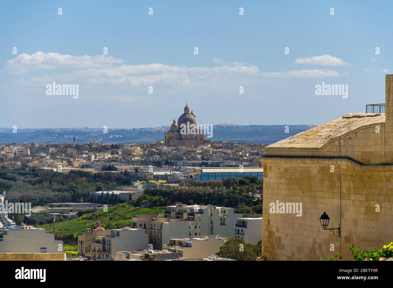 View Of Rotunda St John Baptist Church In Town Village Xewkija From The Old Medieval Cittadella Tower Castle Citadel Castello In The Victoria Rabat Stock Photo Alamy