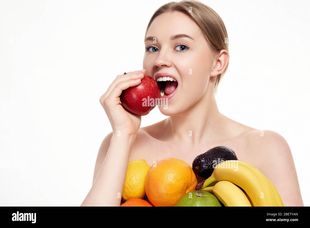 Healthy natural woman eat mix fruits, This girl really love fruits, She