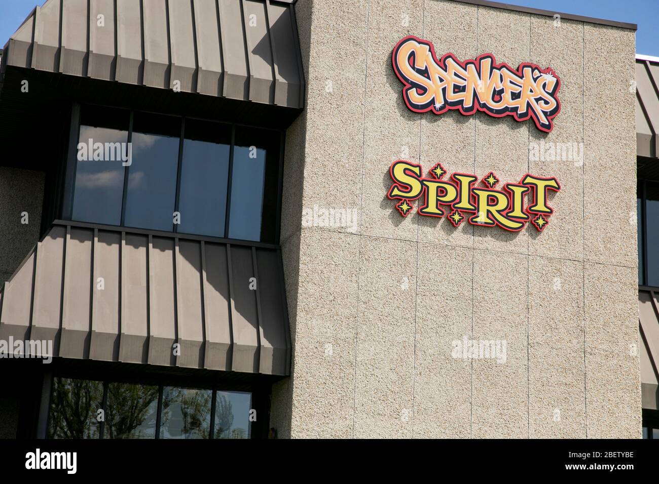 A logo sign outside of the headquarters of Spencer Gifts in Egg Harbor Township, New Jersey on April 11, 2020. Stock Photo